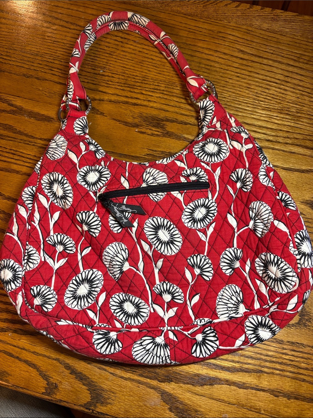 Vera Bradley Red Quilted Floral Shoulder Bag with White & Black Flowers